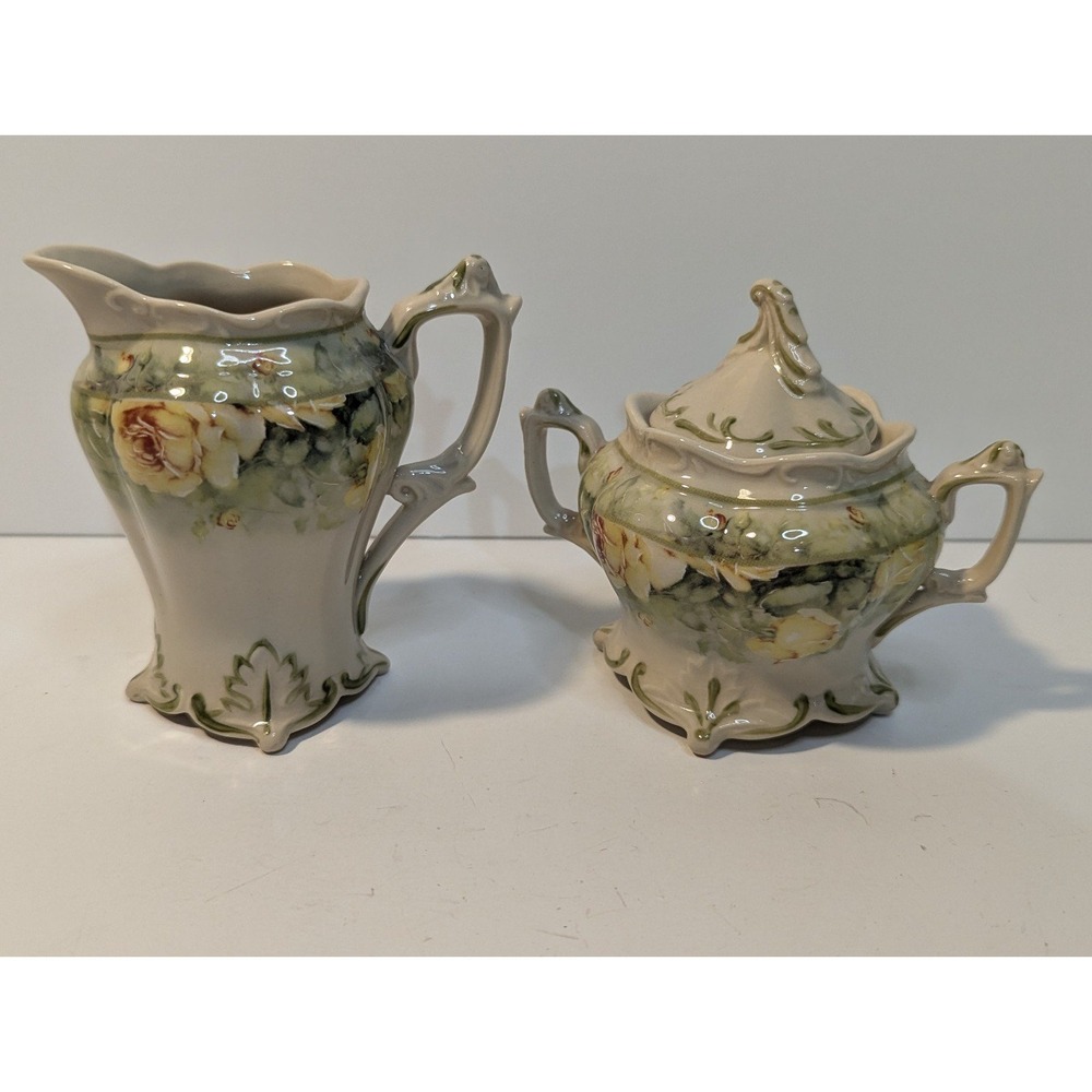 Victorian porcelain‎ floral cream and sugar